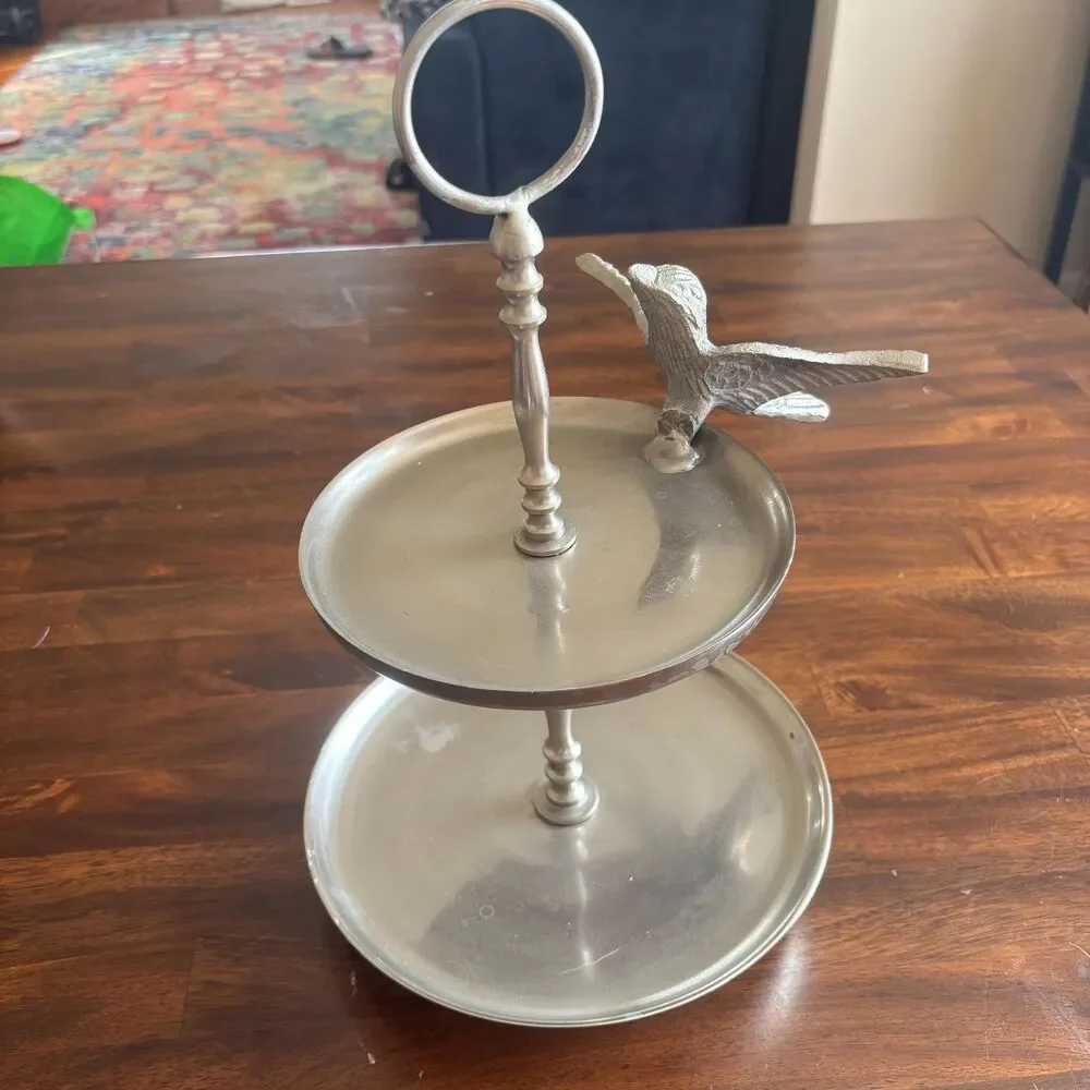 Silver Metal 2-Tier Bird Serving Stand